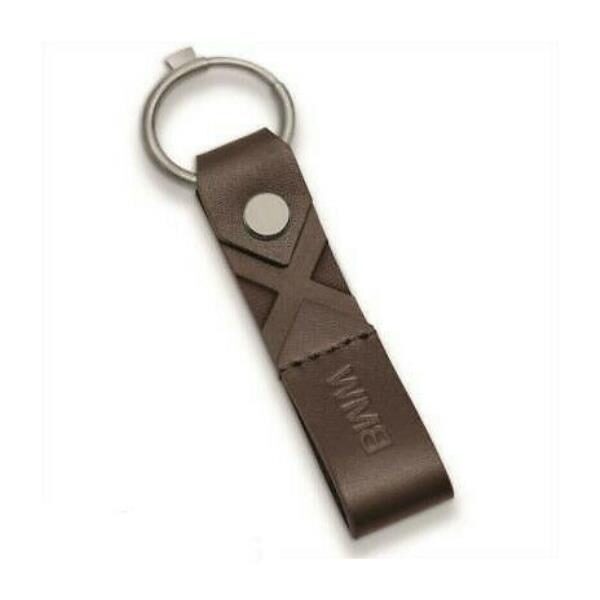 BMW X Series Leather Keychain Brown Stainless Steel Ring - Genuine BMW  80272454849